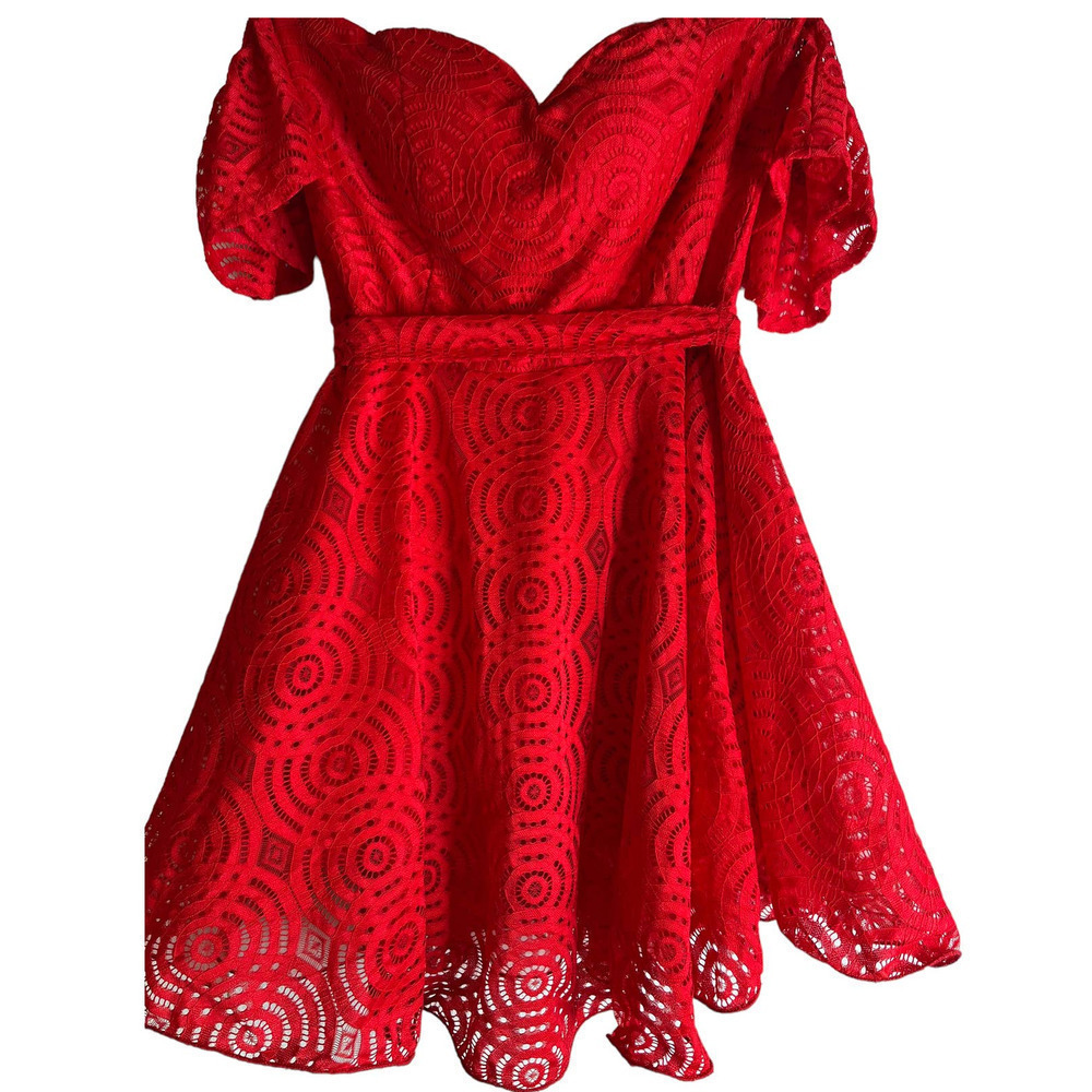 Forever 21 Off Shoulder Red Eyelet Lace Valentine Mini Dress
